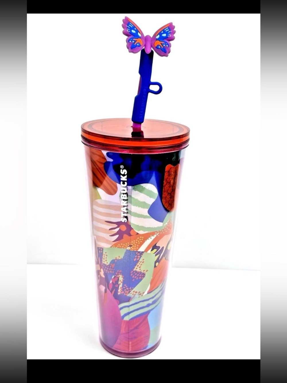 Starbucks Summer 2024 Butterfly Plastic Tumbler Cold 24oz butterfly Straw Topper